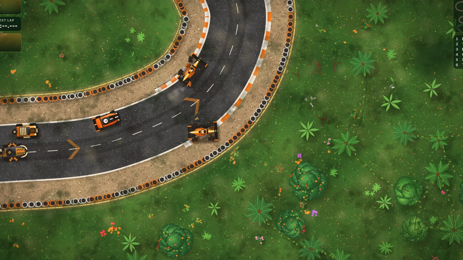 Formula Orange racers through the Orange Ring hairpin
